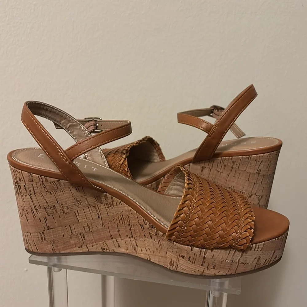 Esprit Brown Leather Sandals with Woven Detail